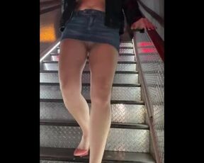 Leaving club without my panties or shirt - up skirt pierced pussy