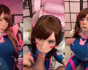 Girl Cosplay D.Va from Overwatch and Sucks Dick till Facial