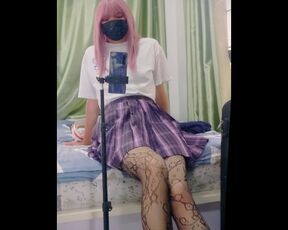 Crossdresser // Pink Hair Sissy Masturbate And Cum