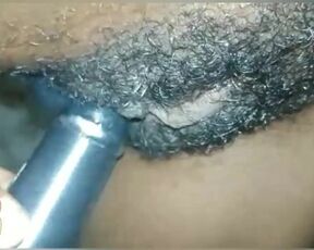 Fucking my hairy pussy with my black dildo