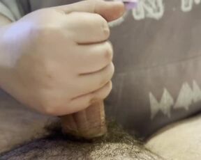 Babysitter stroking cock with purple nails makes him cum