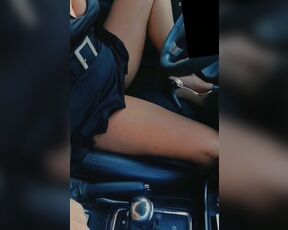 Sarah drives showing panties with open legs