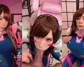 Tiktoker Girl Cosplay D.Va from Overwatch and Sucks Dick