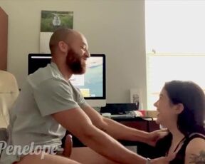 Girlfriend tries to Distract in the Office by Worshipping Cock